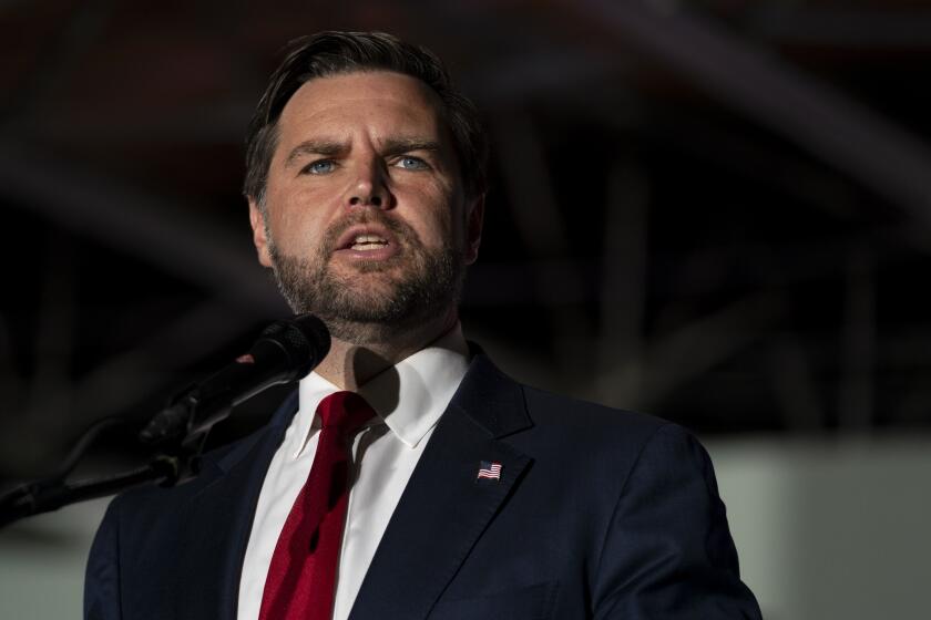 Republican vice presidential nominee Sen. JD Vance, R-Ohio, speaks at a campaign rally, Monday, Aug. 19, 2024, at DISORB Systems, Inc. in Philadelphia. (AP Photo/Chris Szagola)