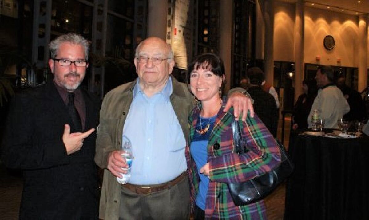 Michael Rennie, l, with wife Kristy, and Ed Asner at Poway's performing arts center in 2010, when Asner starred in "FDR."