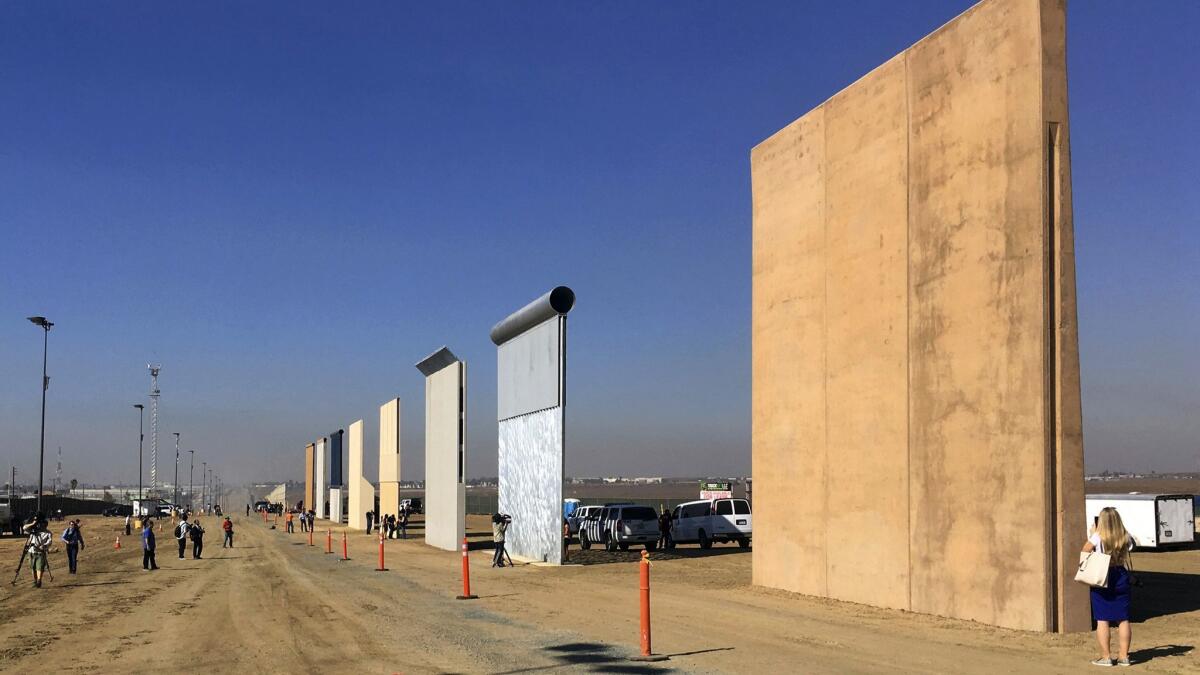 This photo shows prototypes of border walls in San Diego on Oct. 26, 2017.