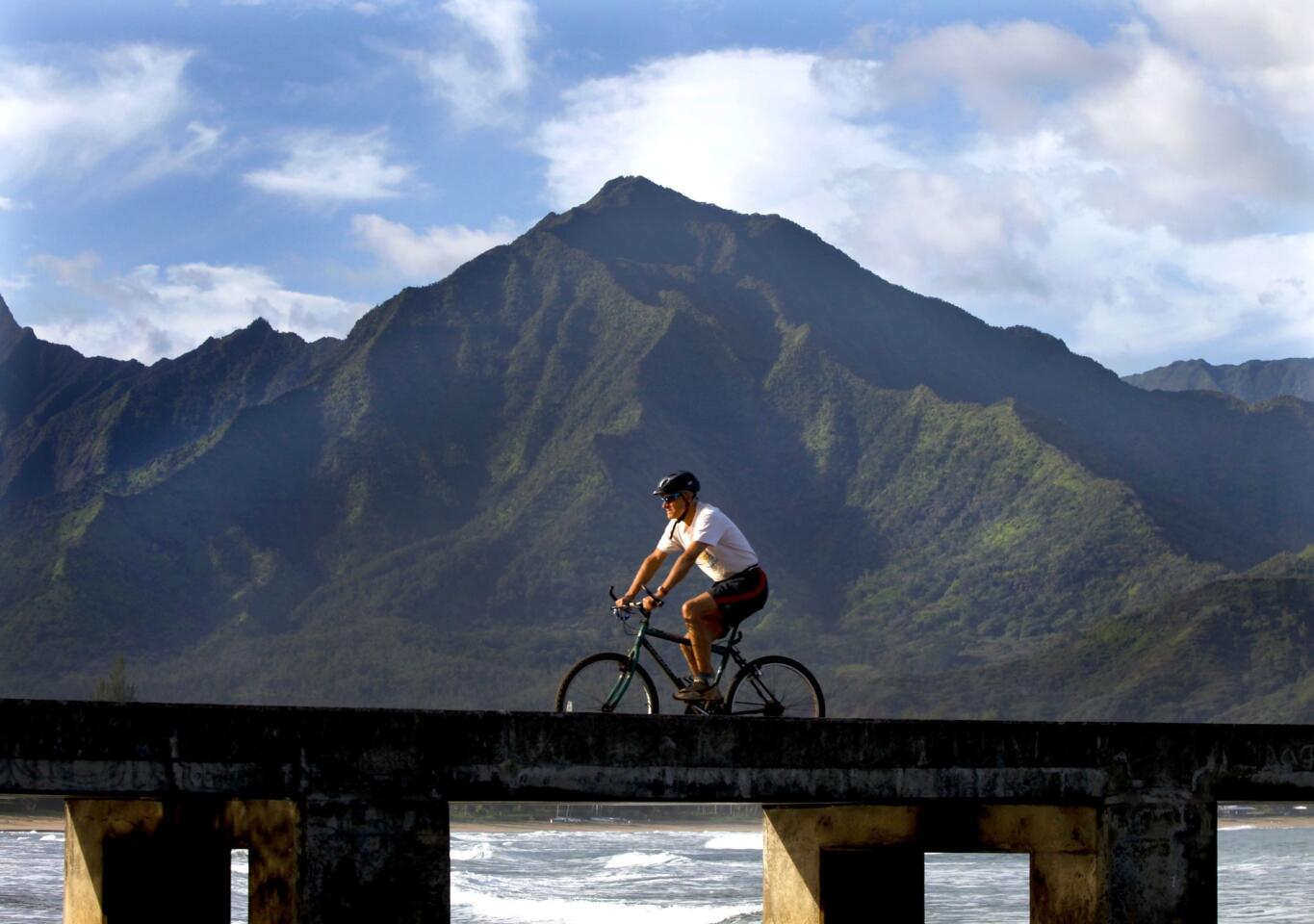 A bicyclist on the pier