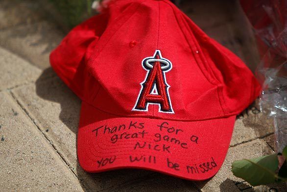 Inscribed hat at Angel Stadium memorial