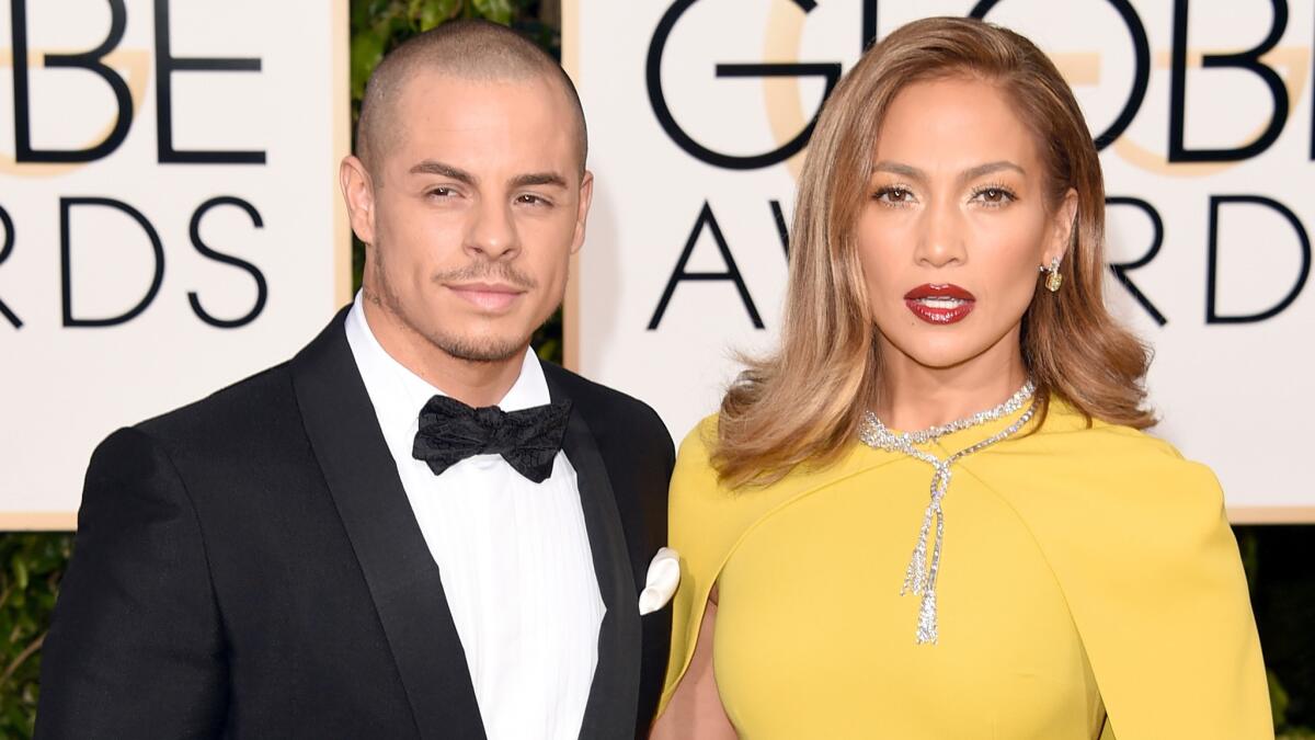 Jennifer Lopez and Casper Smart attend the 73rd Golden Globe Awards on Jan. 10 in Beverly Hills.