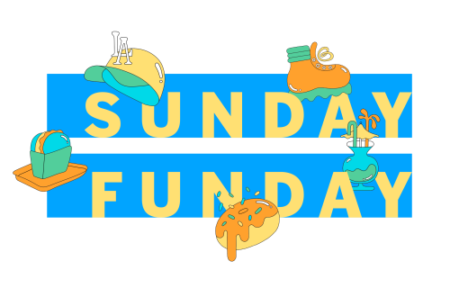 Sunday Funday info box logo with colorful dot illustrations