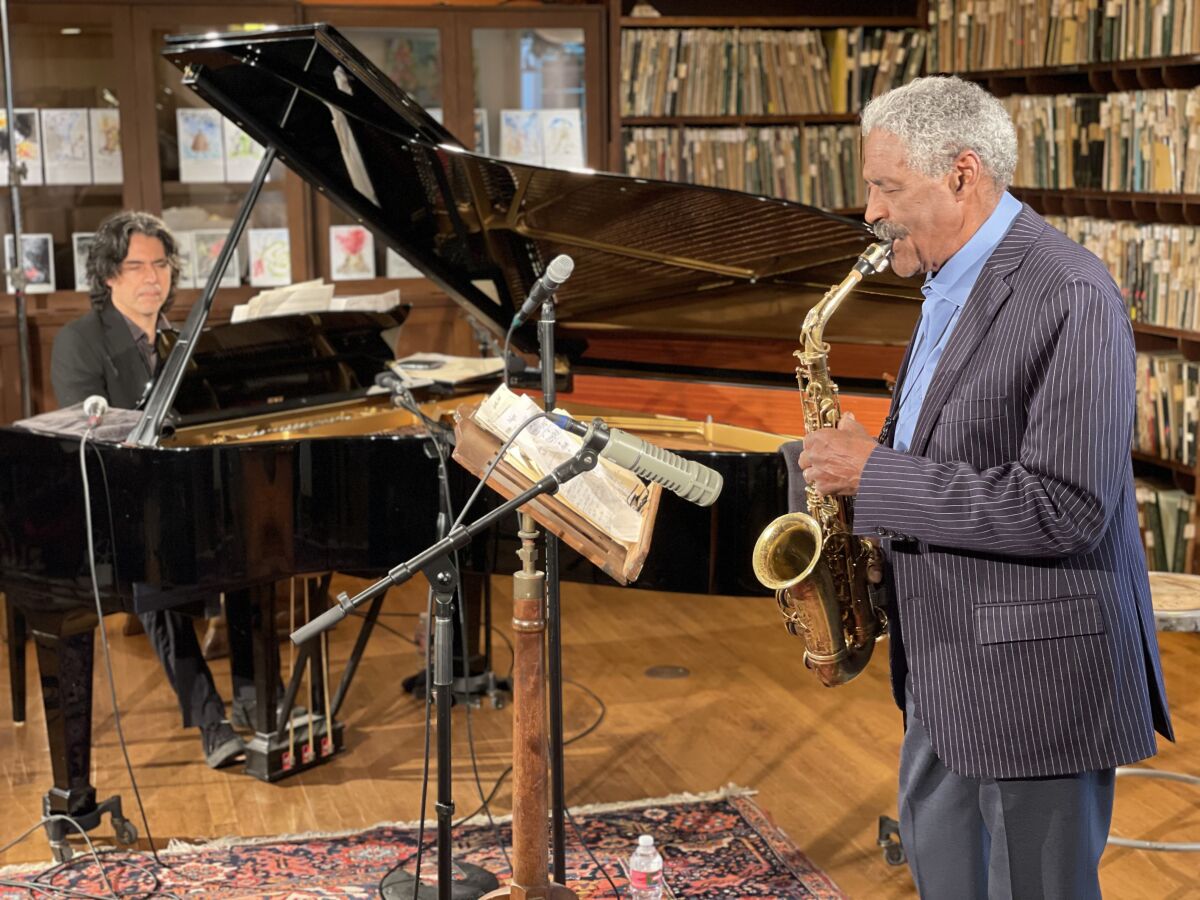 Charles McPherson and Randy Porter are shown at a livestreamed 2021 performance at the Athenaeum in La Jolla.