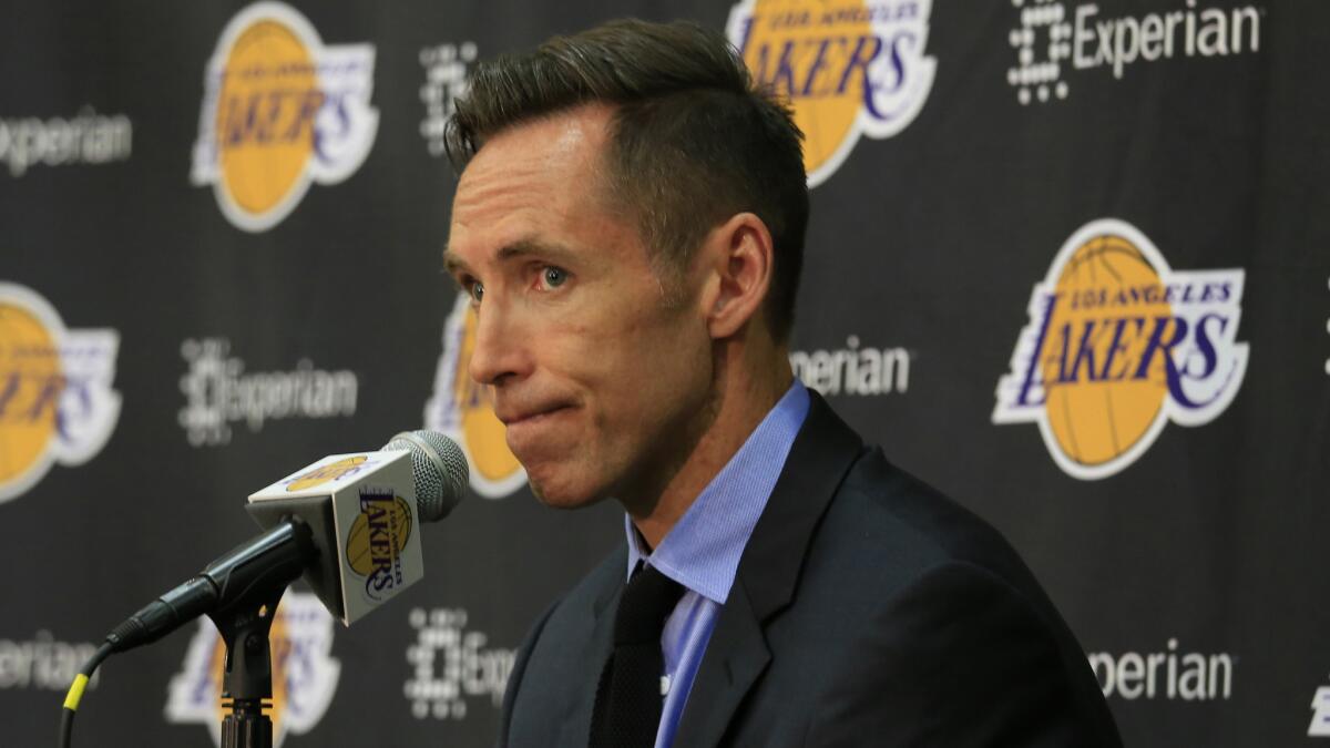Lakers guard Steve Nash formally announced his retirement during a news conference in El Segundo on Tuesday.