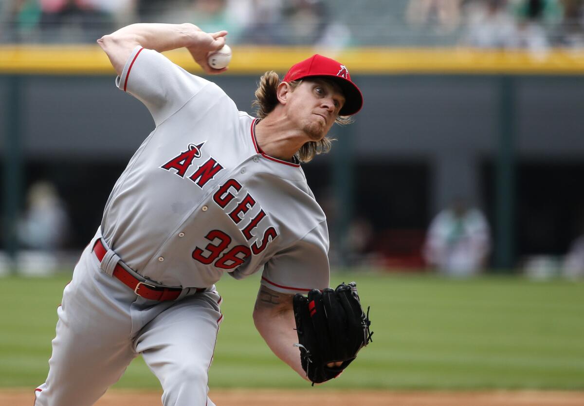 Angels starting pitcher Jered Weaver delivers during the first inning against the White Sox.