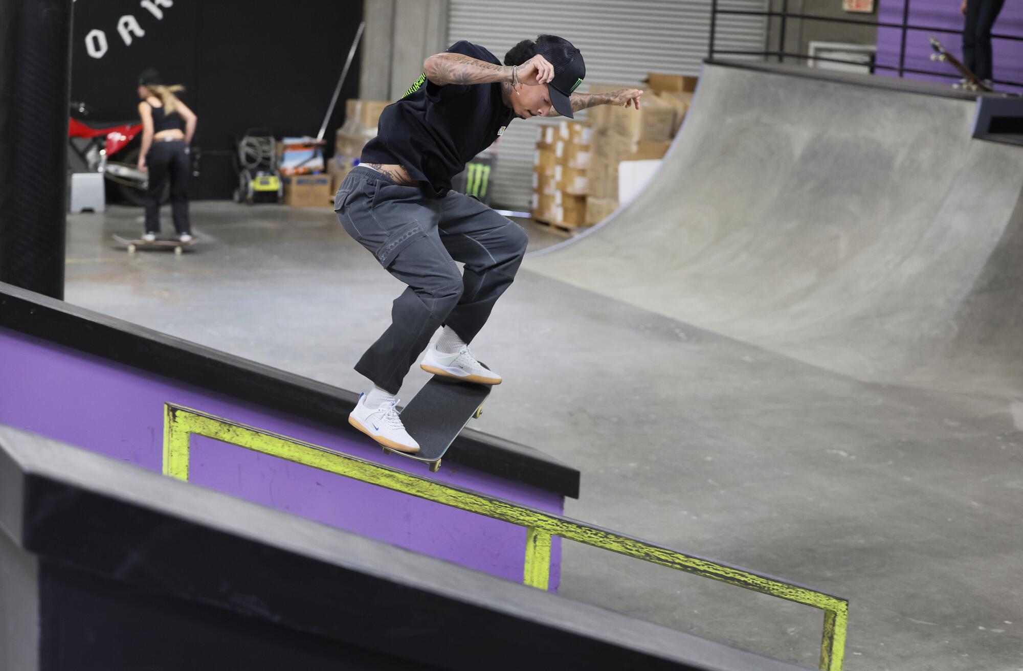 Nyjah Huston trains at his private skatepark in San Clemente in June.
