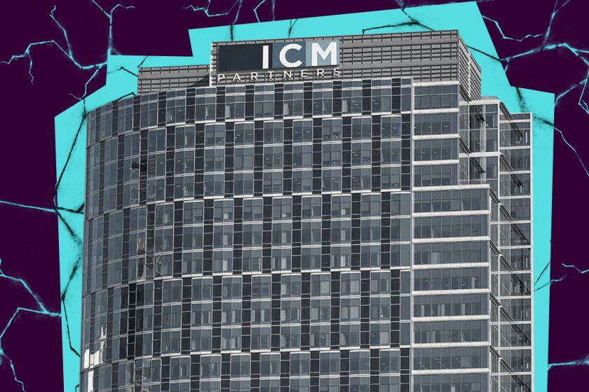 photo illustration of the ICM Partners building against a cracked background