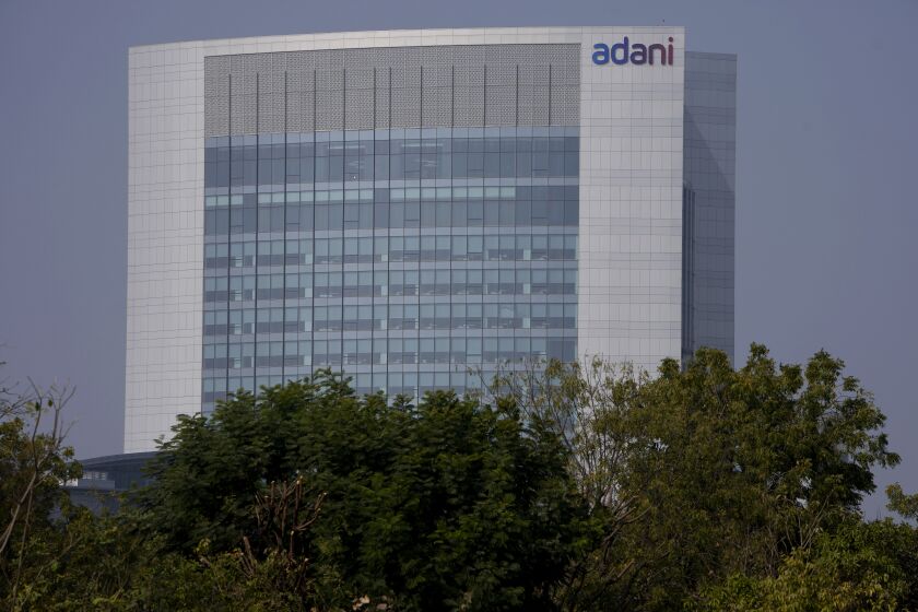 The building of Adani Corporate House is seen in Ahmedabad, India, Friday, Jan. 27, 2023. Shares in India’s Adani Group plunged up to 20% on Friday and the company said it was considering legal action against U.S.-based short-selling firm Hindenburg Research for allegations of stock market manipulation and accounting fraud that have led investors to dump its stocks. (AP Photo/Ajit Solanki)