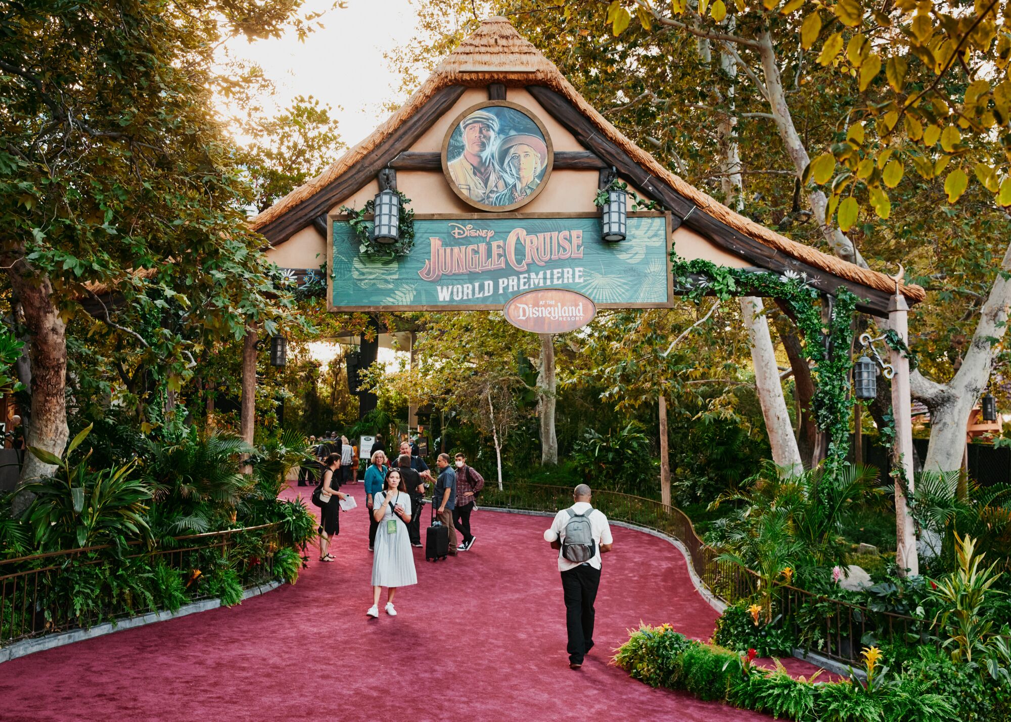 The entrance to the theater for the premiere of "The Jungle Cruise."