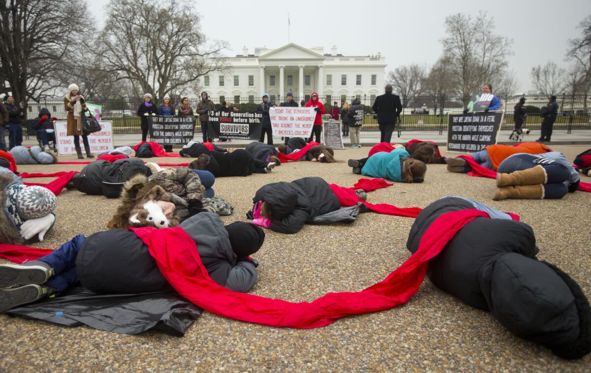 Antiabortion activists stage a "die-in" in front of the White House in January 2015.