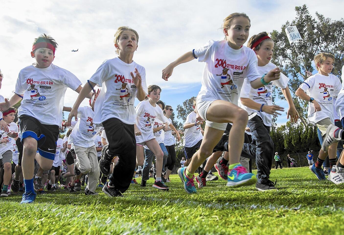 Fourth grade students surge off the line during the Eastbluff Elementary School's annual jog-a-thon on Friday, January 29.