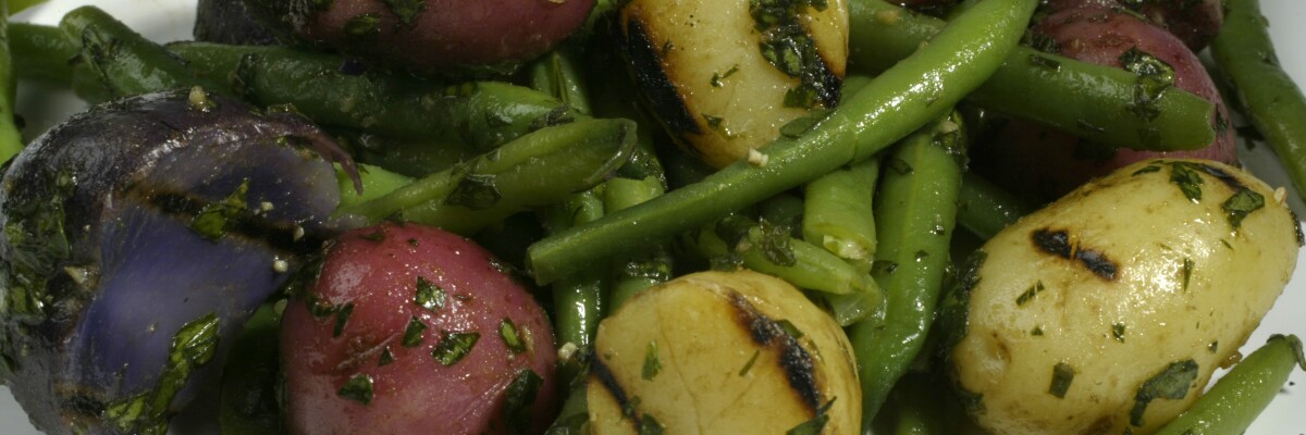 Grilled Baby New Potato Salad with French Green Beans and Mint.