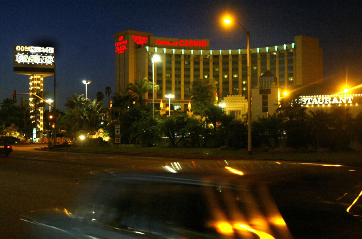 The Commerce Casino, where five people were injured Saturday after falling from scaffolding.