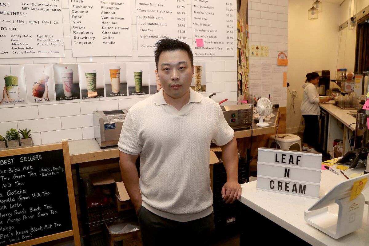 Owner Sam Zheng at Leaf N Cream, located in the Union Market at the District at Tustin Legacy in Tustin.