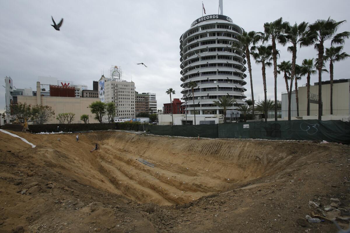 A trench is being dug in Hollywood at 6230 Yucca St., just east of the Capitol Records building, to see if an earthquake fault exists underneath the site of a planned apartment complex at the address.