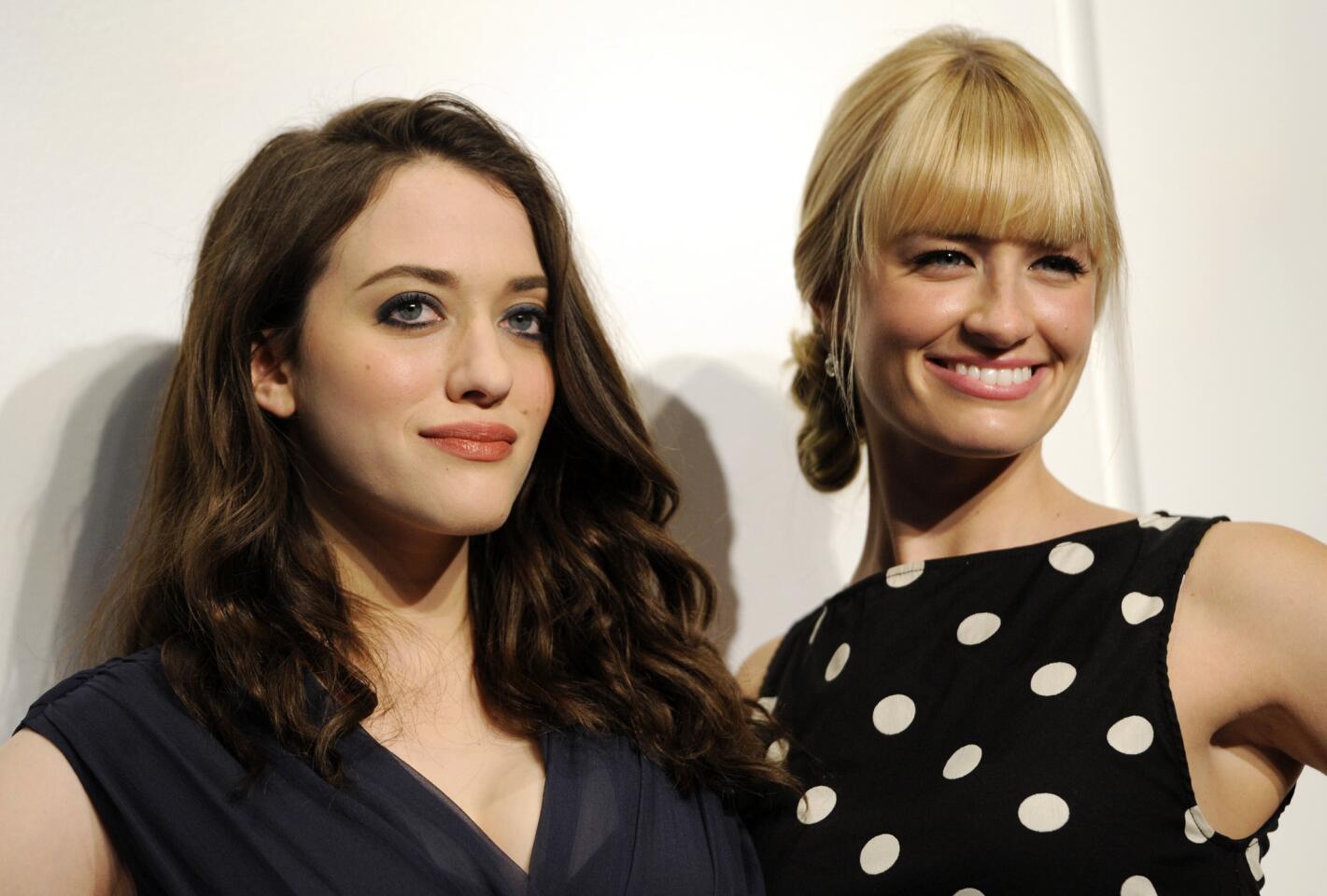 Kat Dennings, left, and Beth Behrs, from the television series "2 Broke Girls," will be co-hosting the 2014 People's Choice Awards.