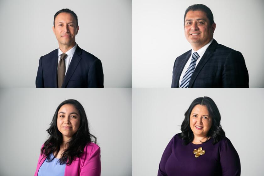 The candidates running for San Diego County Board of Supervisors District 1 are Rafael Castellanos (top left), Ben Hueso (top right), Sophia Rodriguez (bottom left), and Nora Vargas (bottom right).