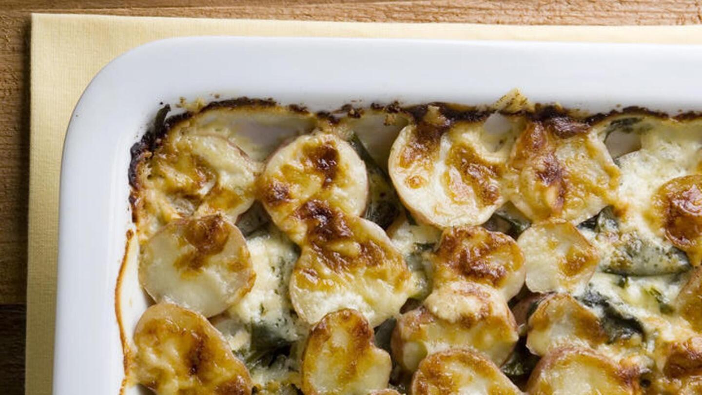 Recipe: Dandelion green and new potato gratin