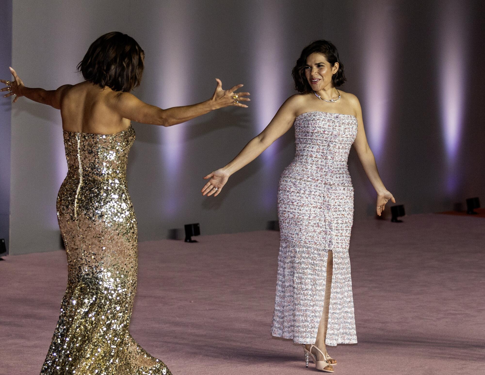  Eva Longoria, left, and America Ferrera attends the 3rd Annual Academy Museum Gala at Academy Museum of Motion Pictures