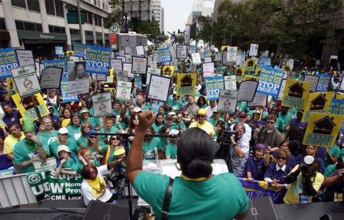 A budget reform will land on their shoulders: Advocates for the disabled rally in Los Angeles in 2009.