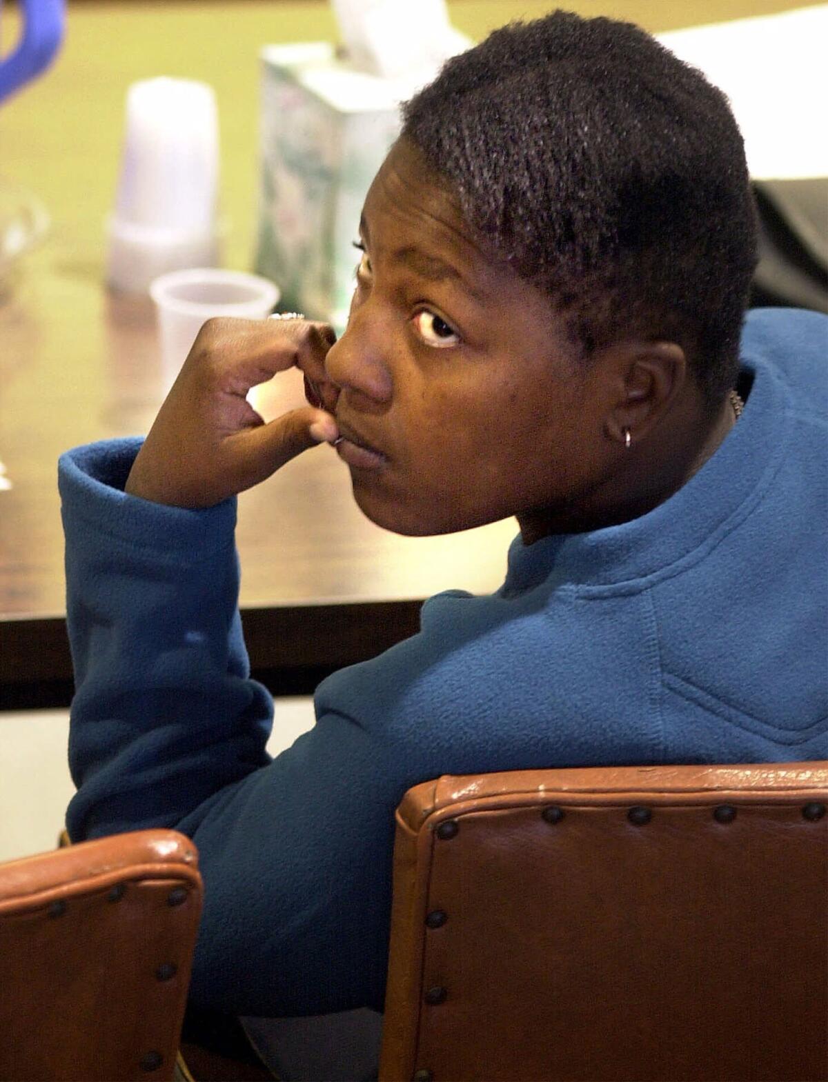 Regina McKnight looks around the courtroom in Conway, S.C., in this 2001 photo. McKnight was convicted that year for killing her unborn child by using crack cocaine during her pregnancy. The state Supreme Court overturned the conviction.