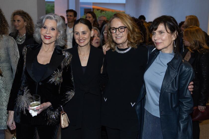 Westwood, CA - May 04: (L-R) Jane Fonda, Talia Friedman, Ann Philbin, Director, Hammer Museum and Evgenia Citkowitz attend the 19th Annual Hammer Museum Gala in the Garden honoring museum director Ann Philbin in celebration of her 25 years of leadership at the Hammer, at Hammer Museum in Westwood Saturday, May 4, 2024. The evening featured tribute moments, a special musical performance by k.d. lang, DJ set by D-Nice, and an art component by Pae White. Philbin previously announced she will retire from the Hammer this fall. Attendees included Jodie Foster & Alexandra Hedison, Will Ferrell & Viveca Paulin Ferrell, Keanu Reeves & Alexandra Grant, Jane Fonda, Owen Wilson, Ava DuVernay, Rufus Wainwright, Dana Delany, Joel McHale, Julian Morris and more. (Allen J. Schaben / Los Angeles Times)