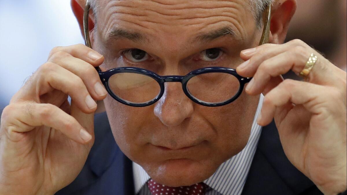 EPA chief Scott Pruitt testifies at a hearing on Capitol Hill on April 26.