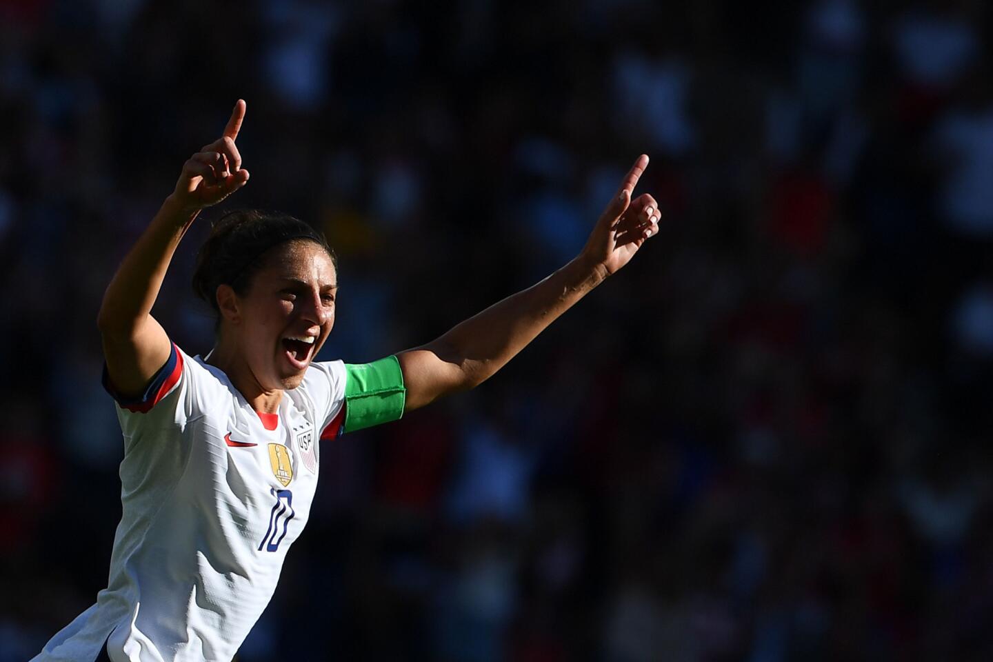 U.S. forward Carli Lloyd celebrates after scoring a goal against Chile in the Women's World Cup on June 16.