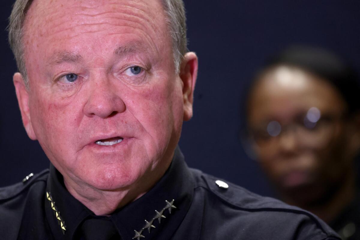 LAPD Chief Jim McDonnell conducts a news conerence