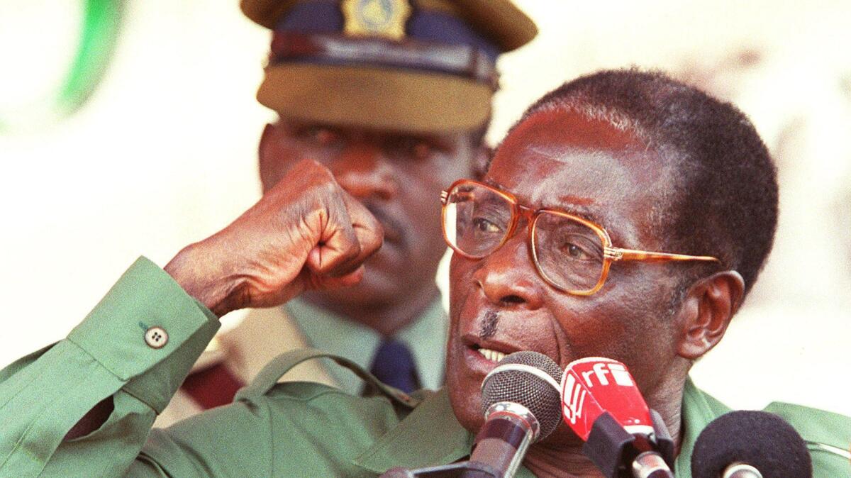 In 2000, President Robert Mugabe speaks at a rally in Bindura for the coming parliamentary elections in Zimbabwe.