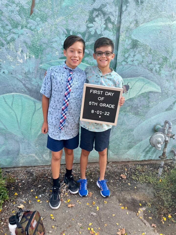 River Thomas and Gavin Orcutt on the first day of fifth grade.