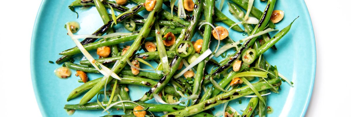 Charred Green Beans with Hazelnuts and Serrano Chile 
