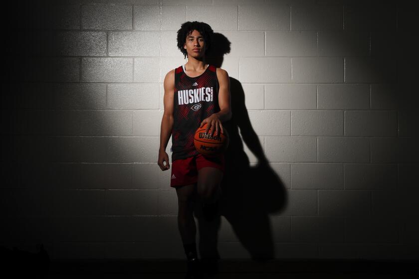 Corona, CA, Thursday, November 10, 2022 - Corona Centennial High guard Jared McCain is the top-ranked recruit in California who is headed to Duke. (Robert Gauthier/Los Angeles Times)