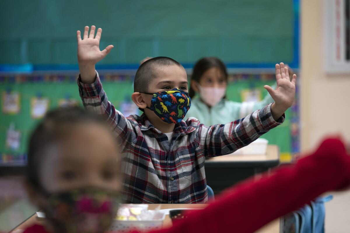 Children at a kindergarten class in Los Angeles in April.