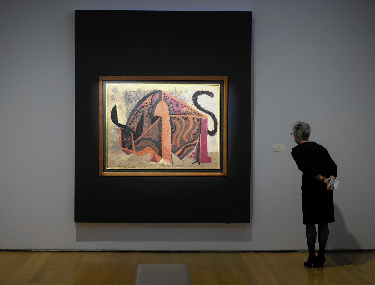 “Toro,” a painting by Rodolfo Nieto, is displayed at Christie’s ahead of the New York auction house’s sale of Latin American art.