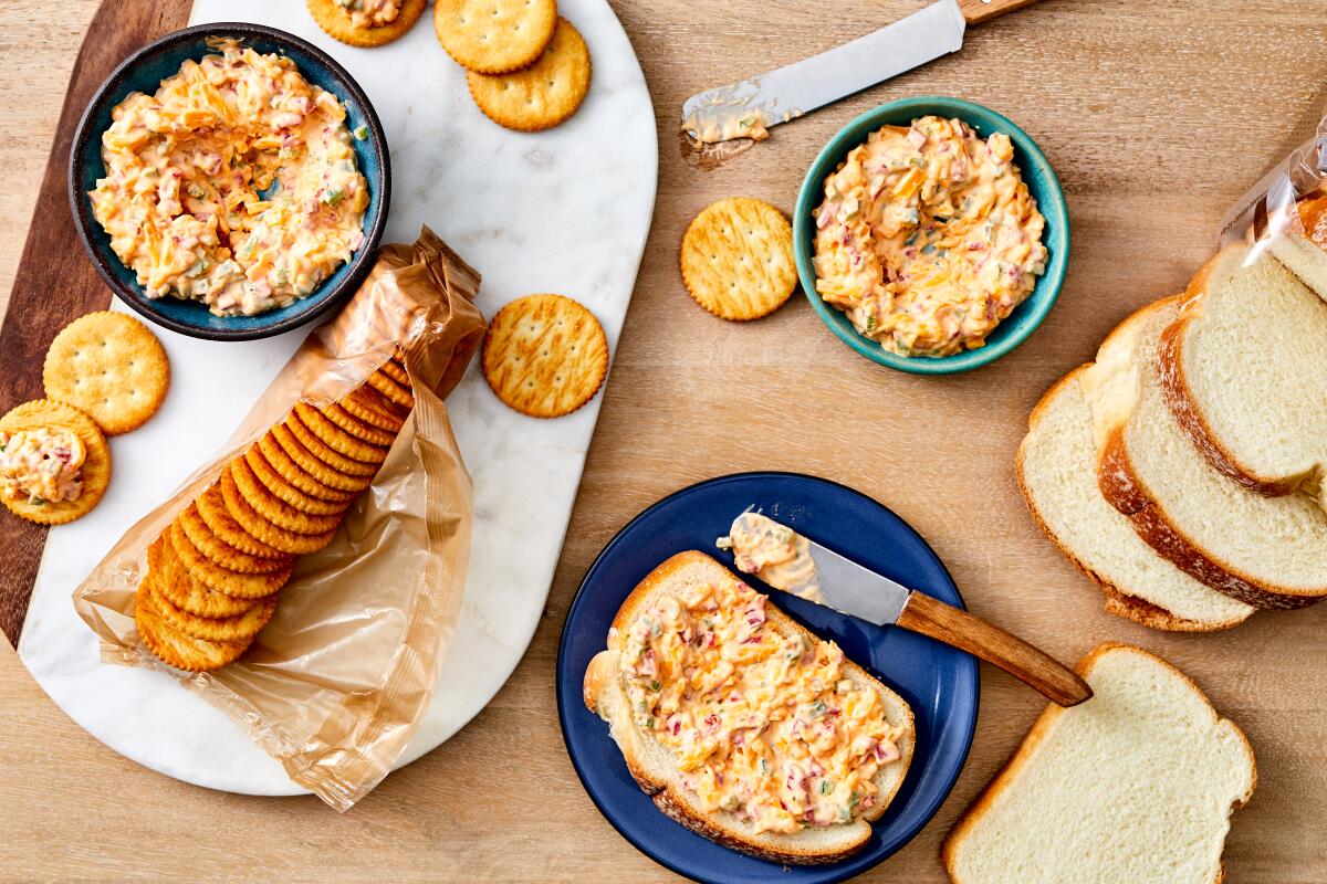 Serve pimento cheese with crackers for a party or sandwich in bread anytime.