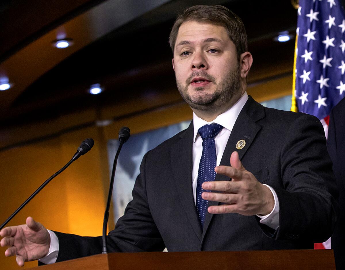 Rep. Ruben Gallego (D-Ariz.), seen speaking at a news conference in 2018