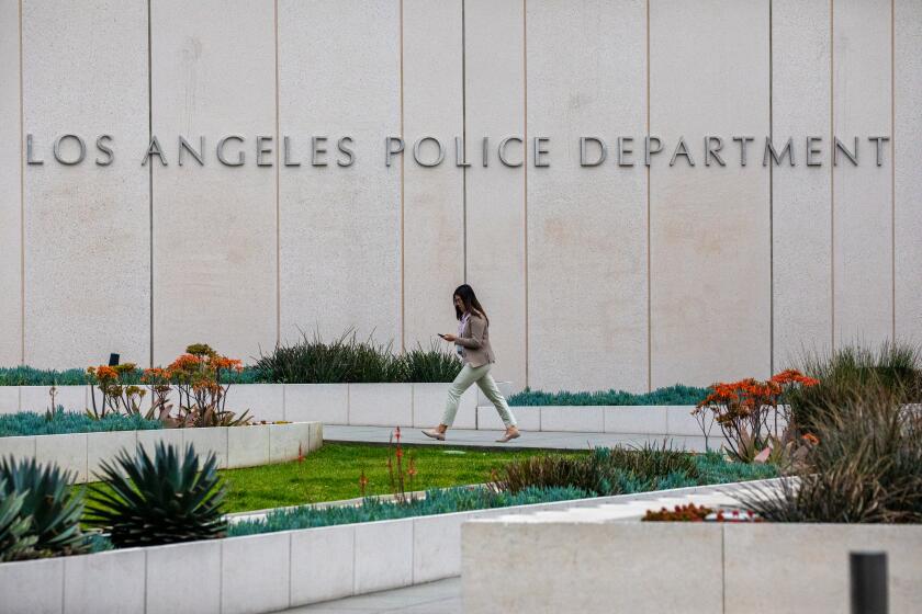 LOS ANGELES, CA - APRIL 12: Los Angeles Police Department Headquarters in Los Angeles. LAPD Headquarter on Wednesday, April 12, 2023 in Los Angeles, CA. (Irfan Khan / Los Angeles Times)
