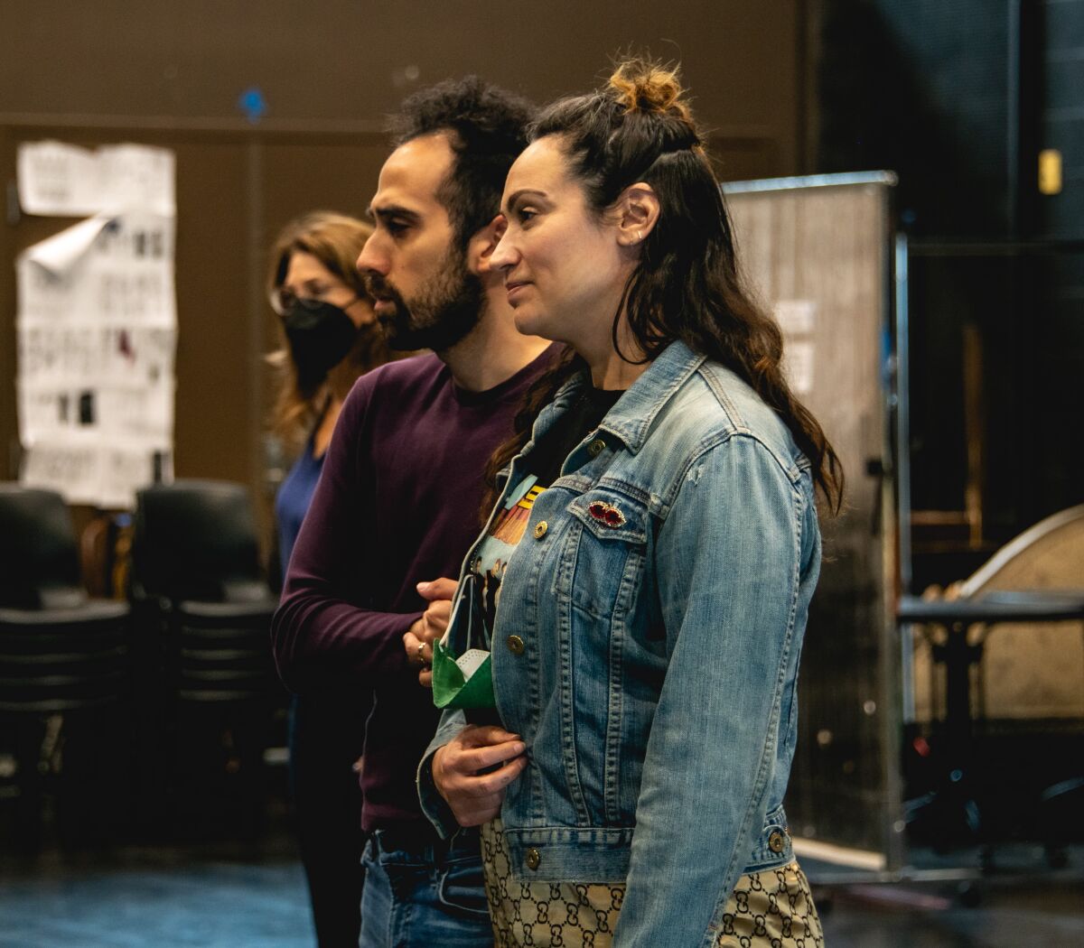 Eden Espinosa, right, with actors George Abud and Jacquelyn Ritz, rear, in rehearsal for "Lempicka, a New Musical" 