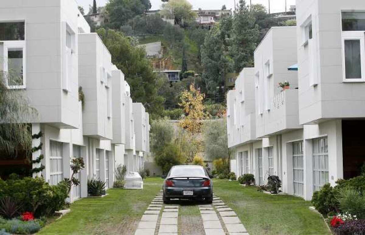 Glendale is looking at allowing developers to divide lots in southern Glendale to build smaller single-family homes on skinnier, subdivided lots like the one at Rock Row in Eagle Rock, which appear to be connected, but share no common walls.