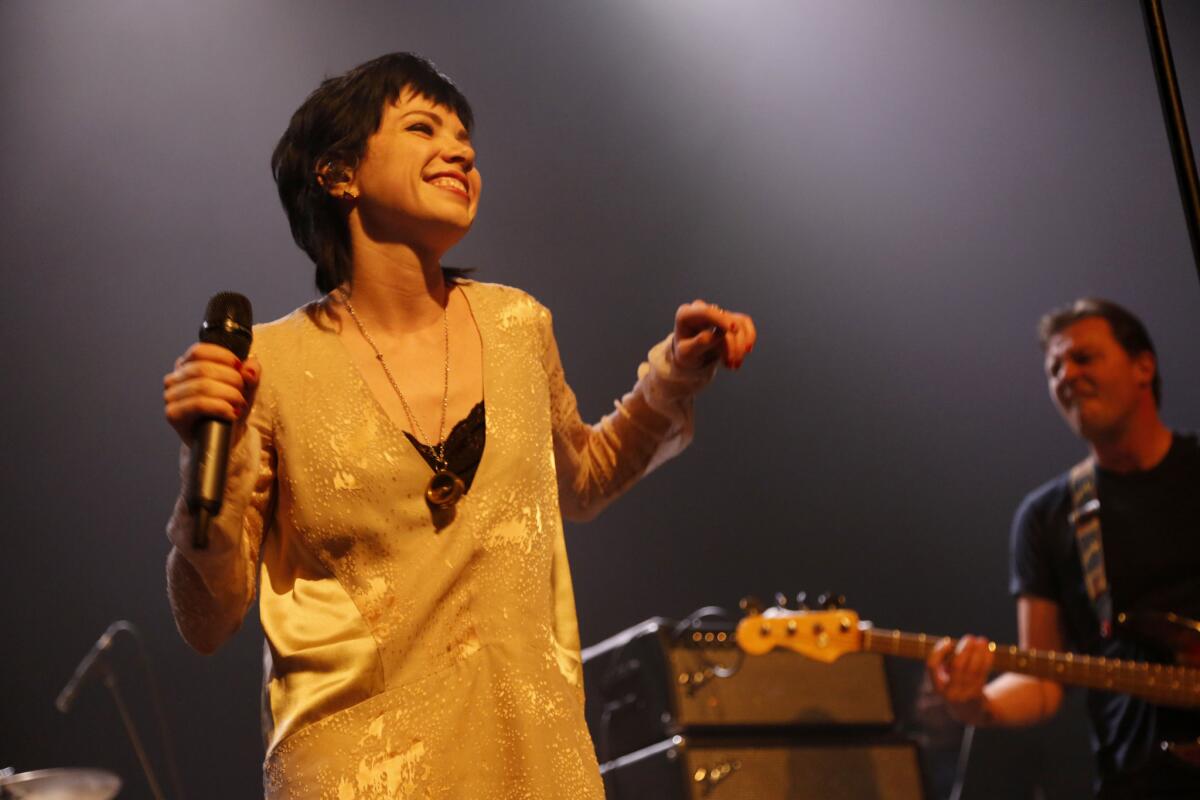 Carly Rae Jepsen performing at the Fleetwood Mac Fest on Feb. 10. (Michael Robinson Chavez / Los Angeles Times)