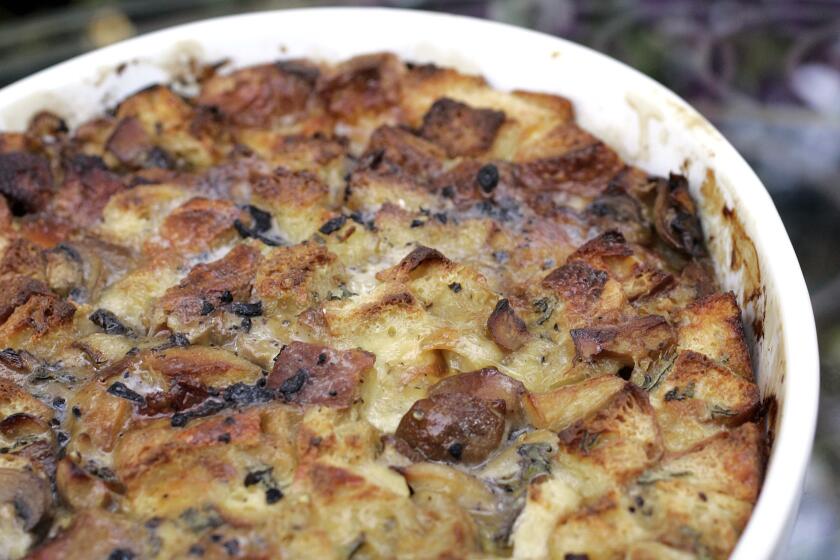 Chef Christian Shaffer's porcini bread pudding, for Thanksgiving story.