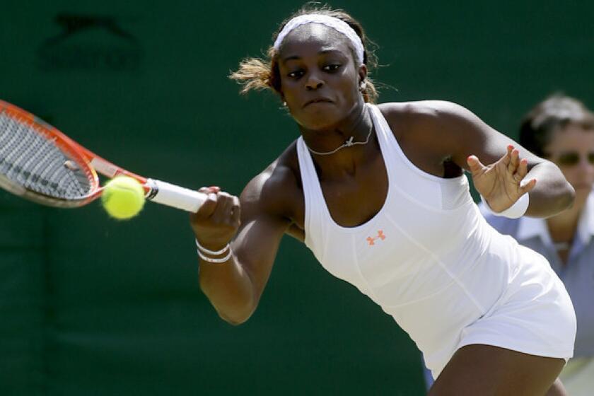 Sloane Stephens tracks down a shot against Petra Cetkovska in their third-round singles match at Wimbledon on Saturday.