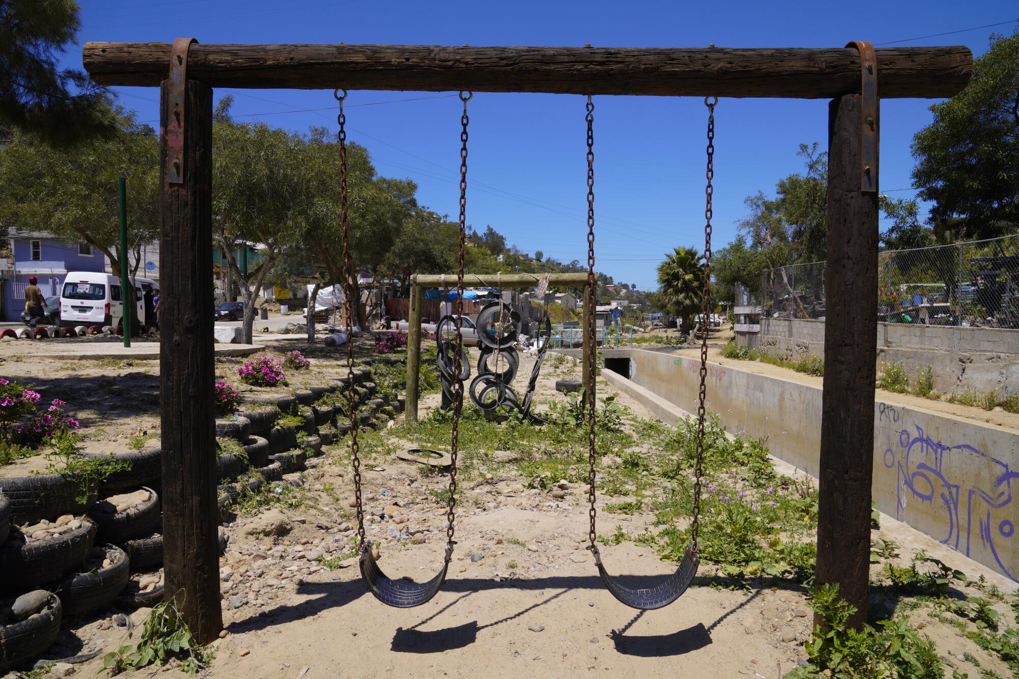 Local nonprofit Wildcoast built a children's park in Los Laureles Canyon using recycled materials.