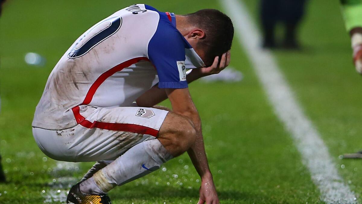 Christian Pulisic of the U.S. reacts after his team's loss to Trinidad and Tobago.