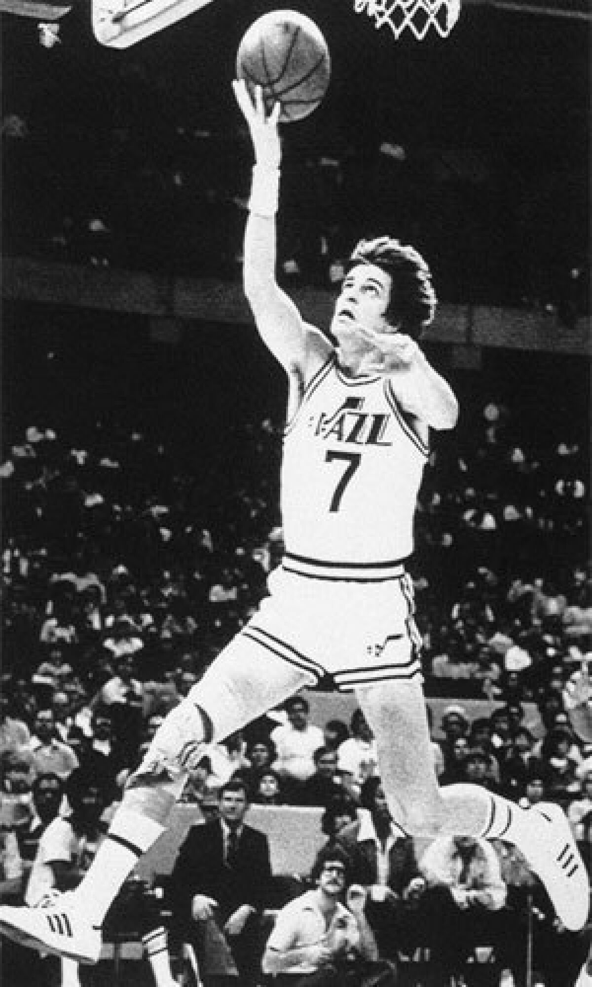 Pete Maravich, shown with the Utah Jazz in 1979, died during a pickup game in Pasadena 30 years ago.