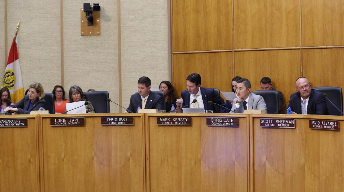 The San Diego City Council holds a hearing in 2018.