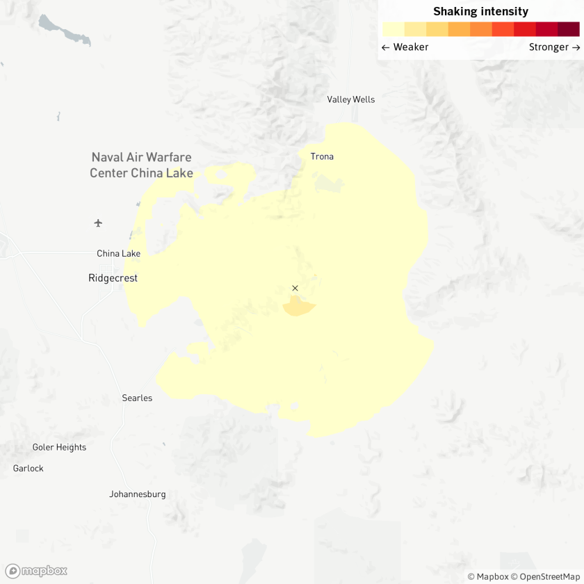 Map shows location of Ridgecrest, Calif., area earthquake.