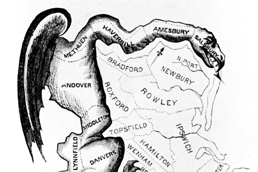 The term "gerrymander" stems from this Gilbert Stuart cartoon of a Massachusetts electoral district twisted beyond reason.